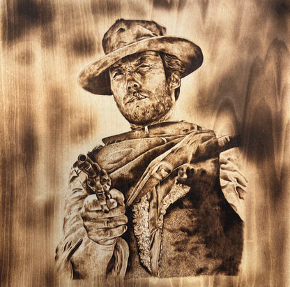 Clint Eastwood Framed (Original Wood Burning)